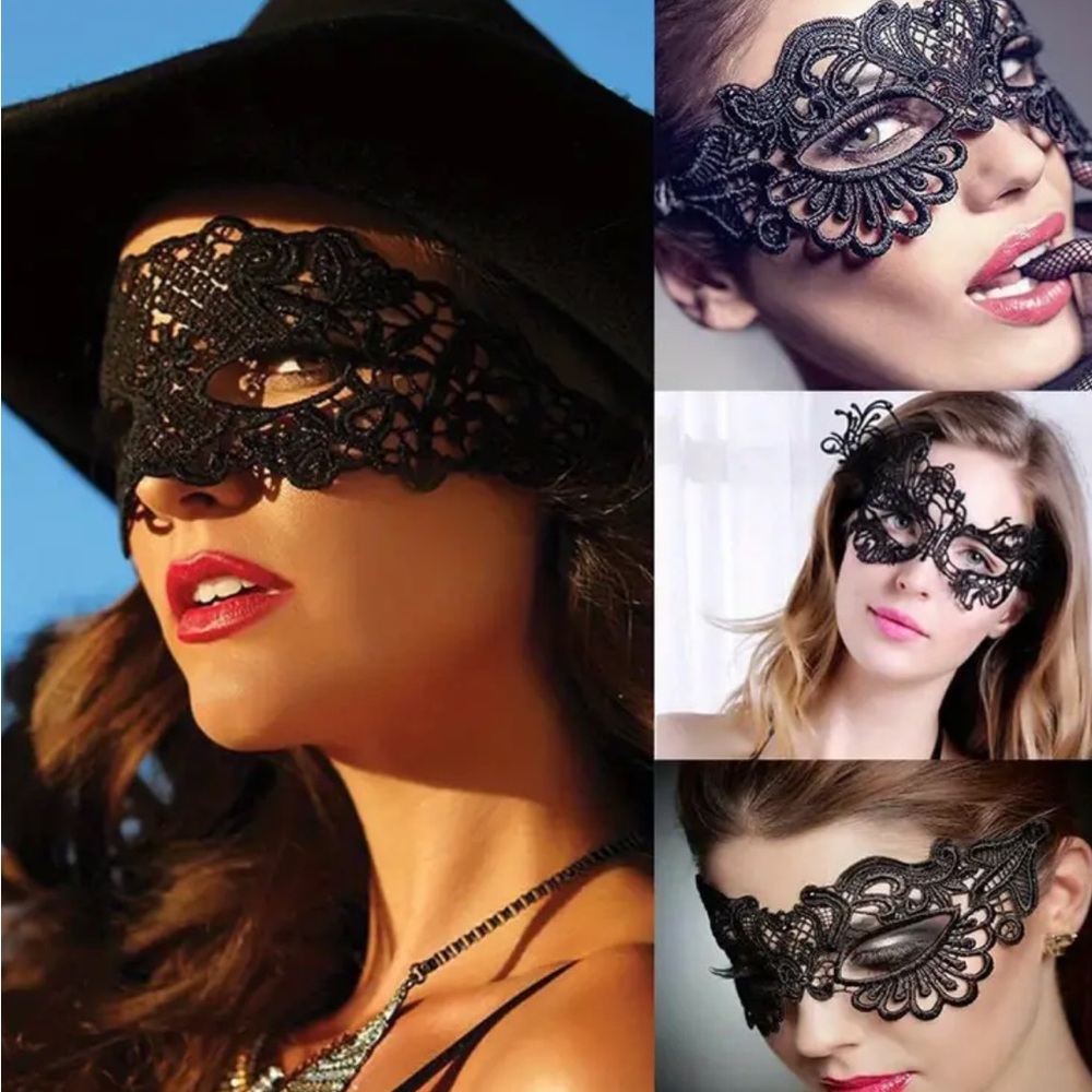 Black Lace Mask Set ~ 4 Pieces - Picture 1 of 3